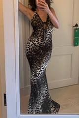 Leopard Open Back Bodycon Maxi Dress