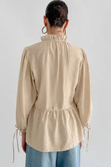 Sheer Puff Sleeve Tie Blouse