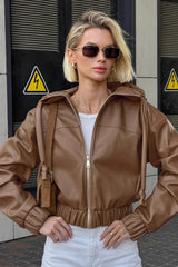 PU Leather Hooded Casual Jacket