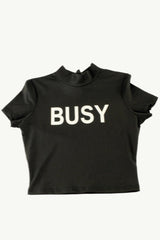 Slogan Graphic Mock Neck Cropped T-Shirt