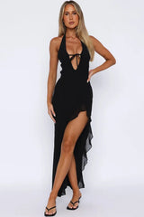 Ruffle V-Neck Patchwork Midi Dress