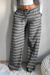 Horizontal Stripe Drawstring Wide Leg Pants