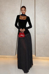 Square Neck Polka Dot Maxi Dress