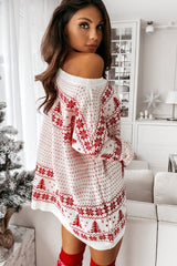 Christmas Jacquard Loose Knit Long Sleeve Sweater Dress