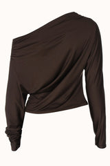 Ruched Asymmetric Shoulder Long Sleeve Tee
