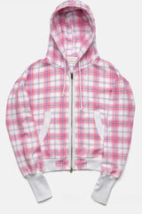 Pink Plaid Oversized Zip Up Street Hoodie