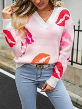 Lips of Love V-Neck Knit Pullover Sweater
