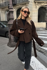 Cropped Double Breasted Belted Wool Jacket