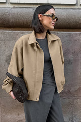 Khaki Wool Lapel Casual Jacket