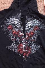 Gothic Skull Graphic Oversized Zip Hoodie