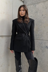Notched Lapel Belted Tailored Blazer