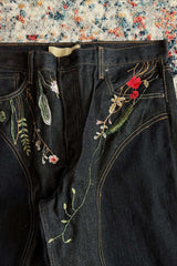 Floral Embroidered Patchwork Wide Leg Jeans