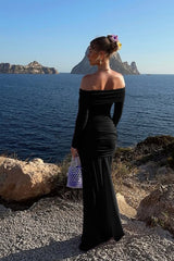 Off Shoulder Mesh Sleeve Maxi Dress