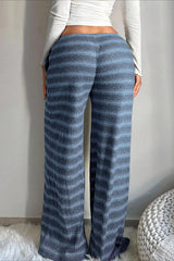 Horizontal Stripe Drawstring Wide Leg Pants