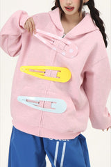 Hair Clip Graphic Oversized Pullover Hoodie