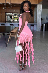 Halter Ruffle Patchwork Mini Dress