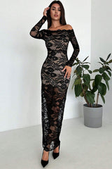 Black Lace Off Shoulder Maxi Dress
