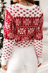 Christmas Cozy Snowflake Polka Dot Color Block Sweater