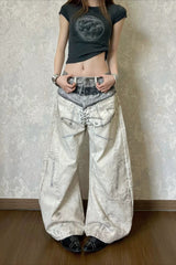 Digital Graphic Strap Wide Leg Jeans
