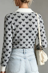 Heart Jacquard Collared Knit Sweater