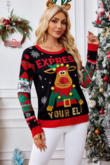 Christmas Moose 3D Pom Pom Sequin Crew Neck Sweater