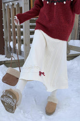Bow Detail Knit A-Line Christmas Skirt