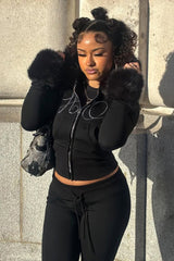 Rhinestone Letter Zip Hoodie