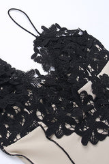 Lace Applique Contrast Slip Cocktail Dress