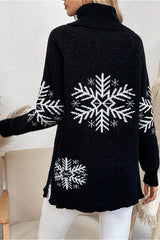Solid Color Turtleneck Christmas Snowflake Print Sweater
