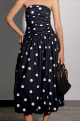 Polka Dot Strapless Bodycon Midi Dress