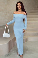 One Shoulder Long Sleeve Maxi Dress