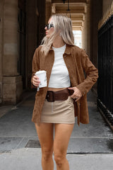 Brown Faux Suede Shirt Jacket