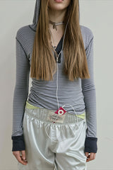 Striped Cross Pendant Fitted Zip Hoodie