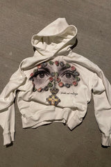 Eye Cross Graphic Cropped Pullover Hoodie