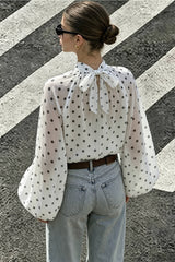 Elegant Polka Dot Bow Neck Blouse