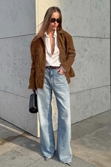 Cinched Waist Faux Suede Utility Jacket