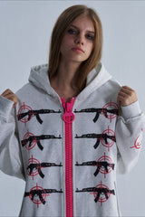 Glitter Gun Graphic Oversized Zip Hoodie