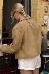 Vintage Khaki Suede Casual Jacket