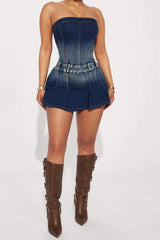 Strapless Washed Bodycon Denim Dress