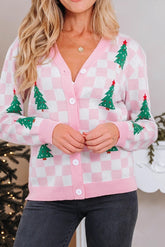 Plaid Drop Shoulder Christmas Cardigan