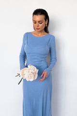 Blue Rib Knit Maxi Dress