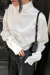 Matte Satin Turtleneck Long Sleeve Blouse