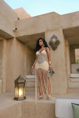 Hollow Out Mesh Wrap Midi Dress