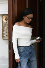 Sexy Tight Solid Off-the-Shoulder Long Sleeve Tee