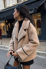 Lapel Stitch Detail Sherpa Coat