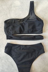 One Shoulder Side Hollow Out Two Piece Swim Set