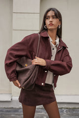 Brown Faux Suede Collared Jacket
