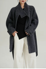 Chic Solid Wool Warm Loose Mock-neck Coat