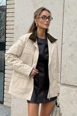 Khaki Cotton Contrast Lapel Jacket