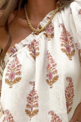 Simple Pleated Plant Print Mini Dress